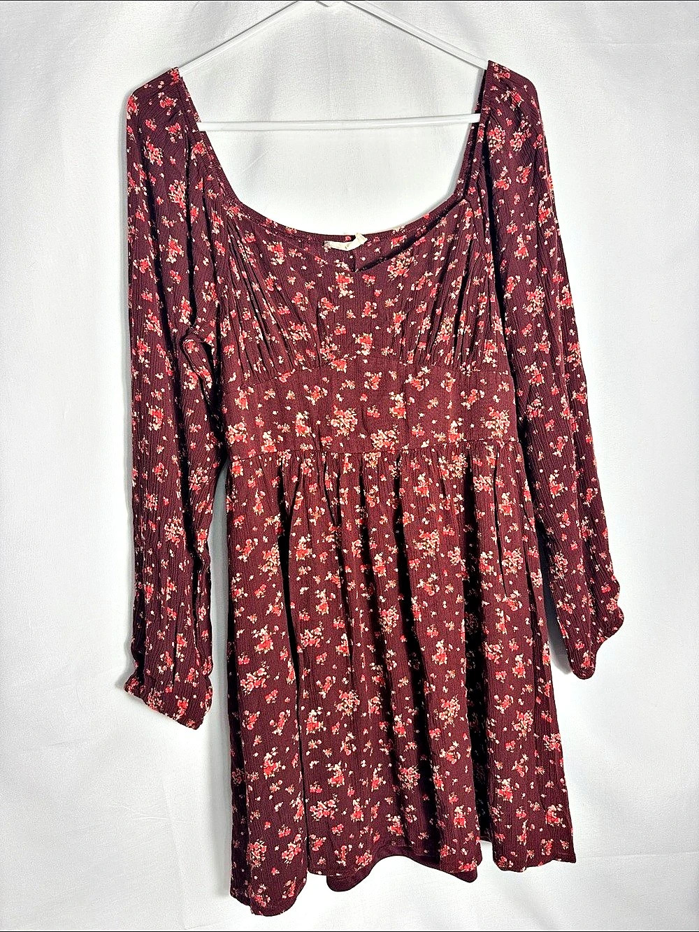 Altar’d State Burgundy Ditsy Floral Babydoll Mini Dress Size Large